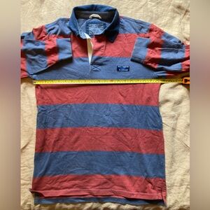 LL Bean Classic Rugby Polo Shirt Striped Mens M Traditional Fit Long Sleeve Red